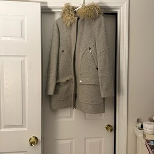 JCrew Women's Gray Coat with Faux Fur Trim